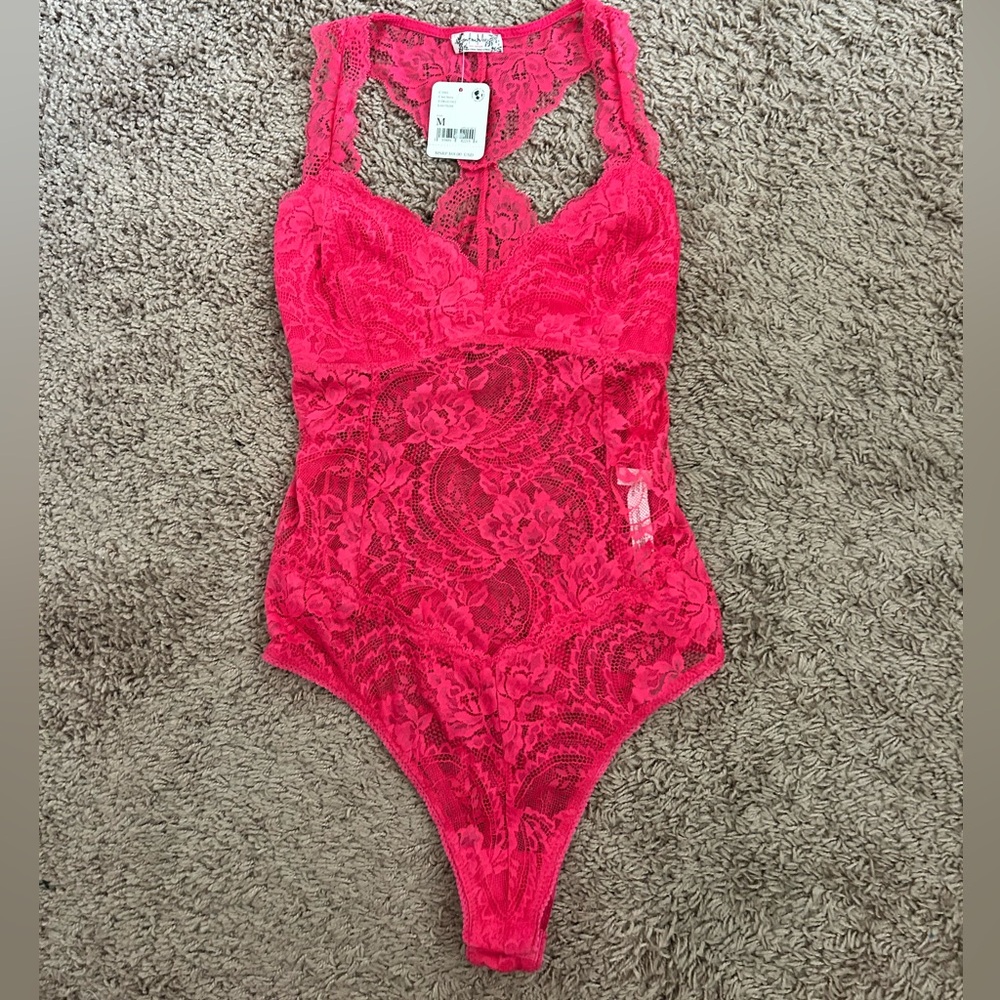 Free People hot pink bodysuit